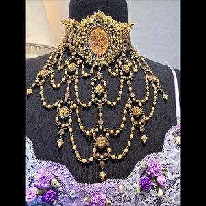 Michal Negrin Gold and Cream Statement Necklace